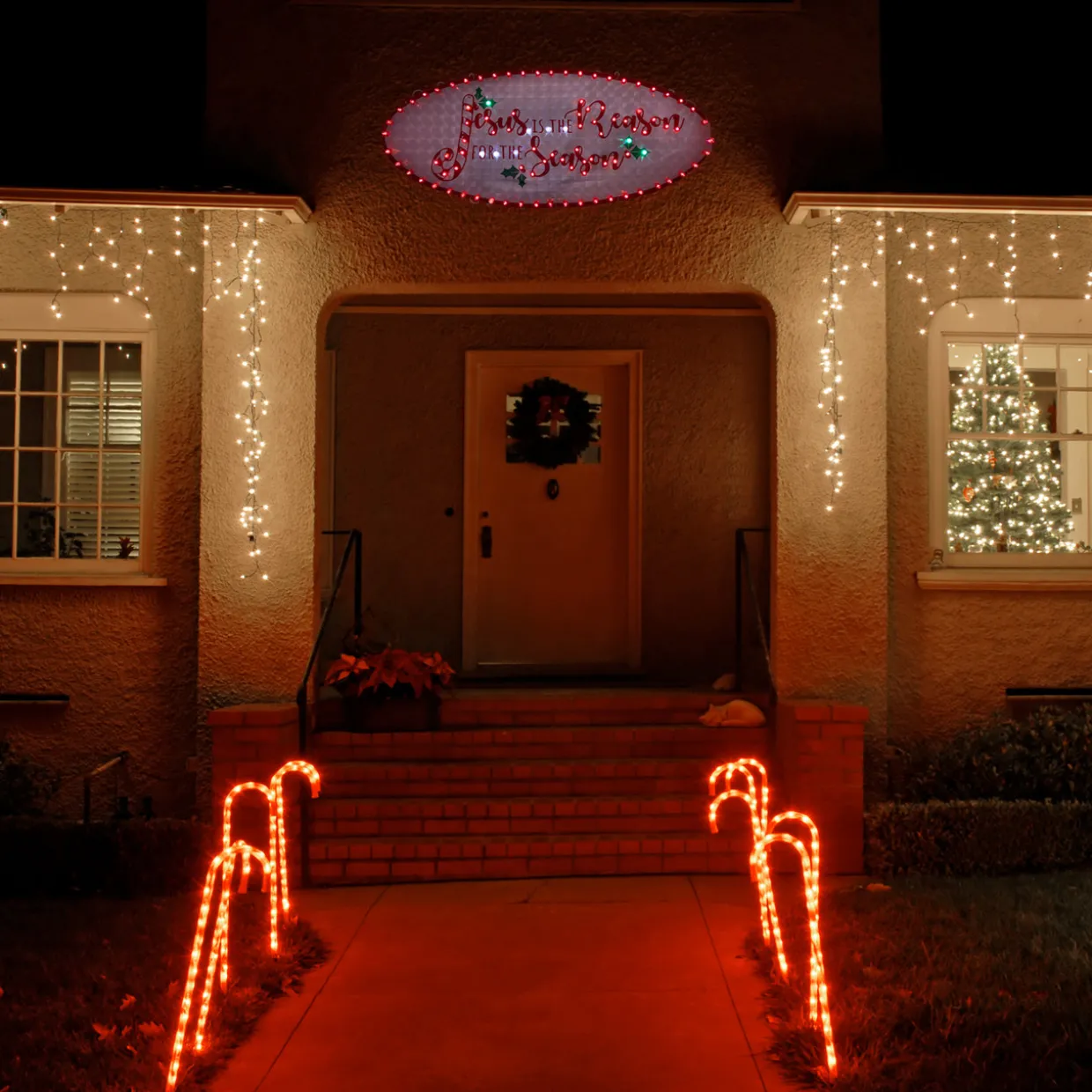 43" LED Lighted Holographic Jesus is the Reason Outdoor Christmas Sign