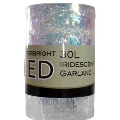 9.25' LED Lighted Iridescent Tinsel Christmas Garland, Warm White Lights