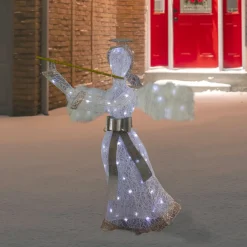 36" LED Lighted Lace Angel with Flute Outdoor Christmas Decoration