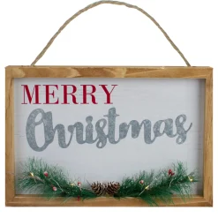 12" LED Lighted 'Merry Christmas' Framed Wall Sign with Pine