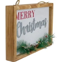 12" LED Lighted 'Merry Christmas' Framed Wall Sign with Pine