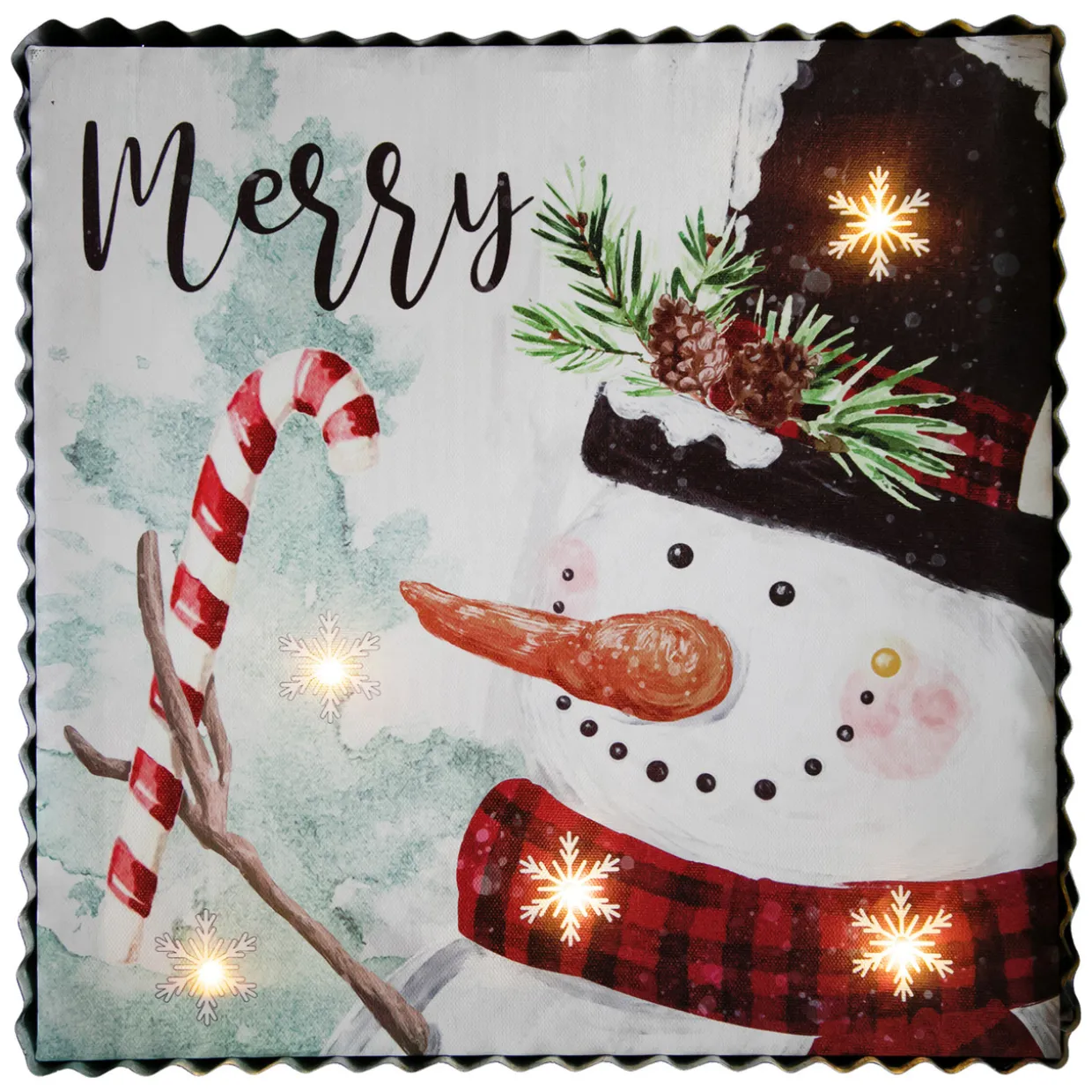 12" LED Lighted 'Merry' Snowman Christmas Canvas Wall Art