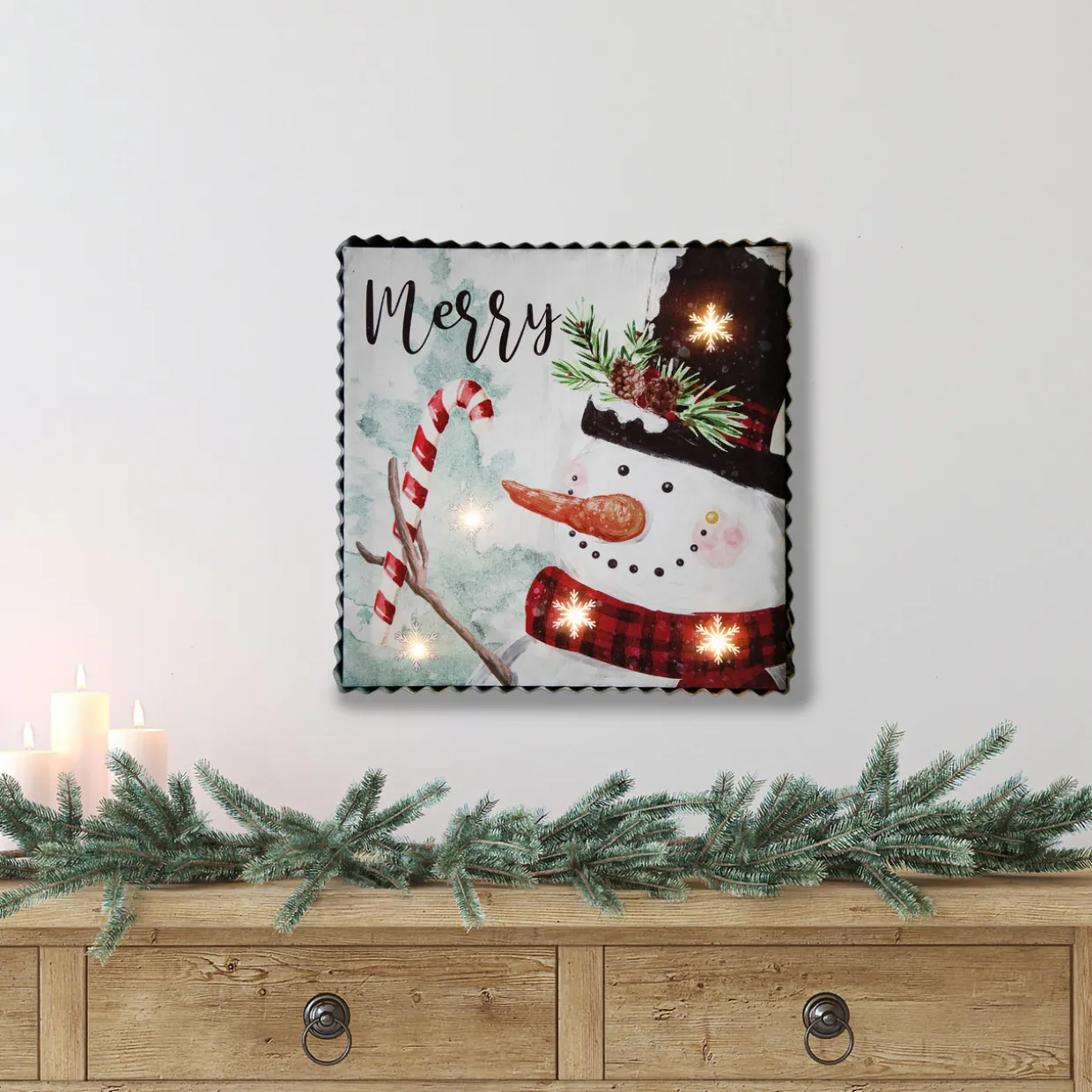 12" LED Lighted 'Merry' Snowman Christmas Canvas Wall Art