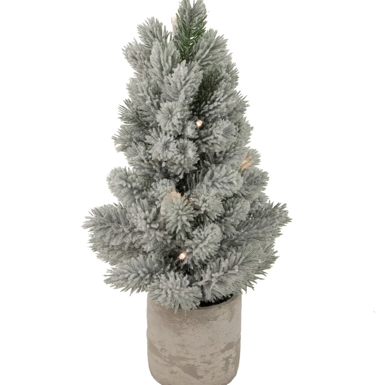 16" LED Lighted Mini Frosted Pine Christmas Tree in Cement Base