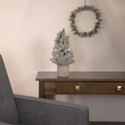 16" LED Lighted Mini Frosted Pine Christmas Tree in Cement Base