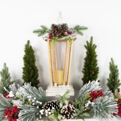 18" LED Lighted Natural and White Storm Lantern Christmas Decoration