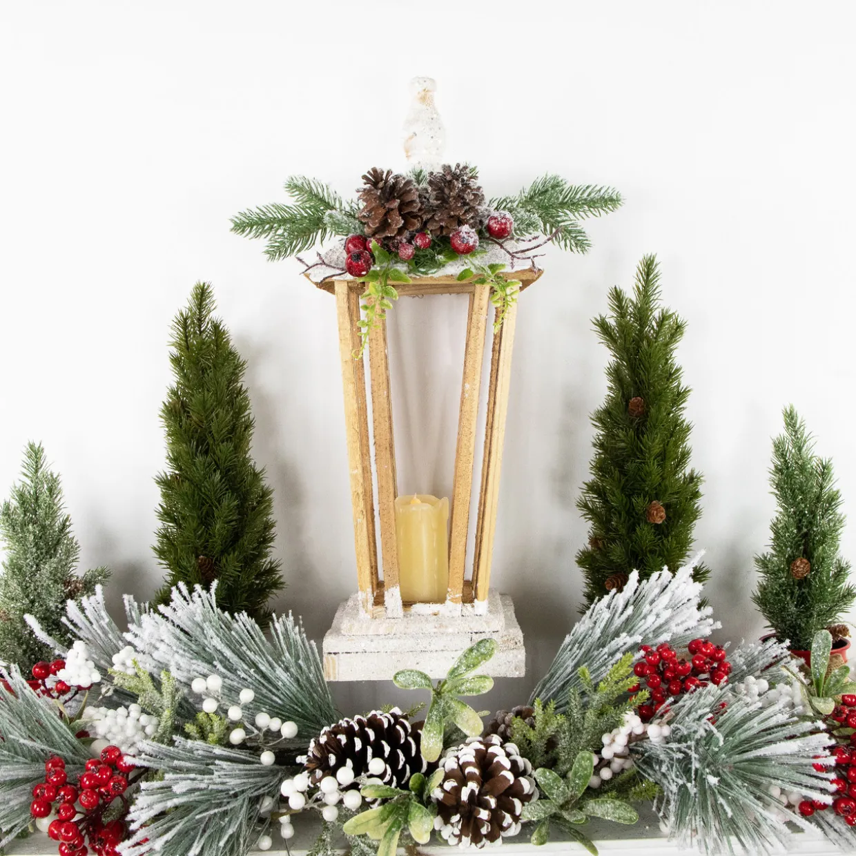 18" LED Lighted Natural and White Storm Lantern Christmas Decoration