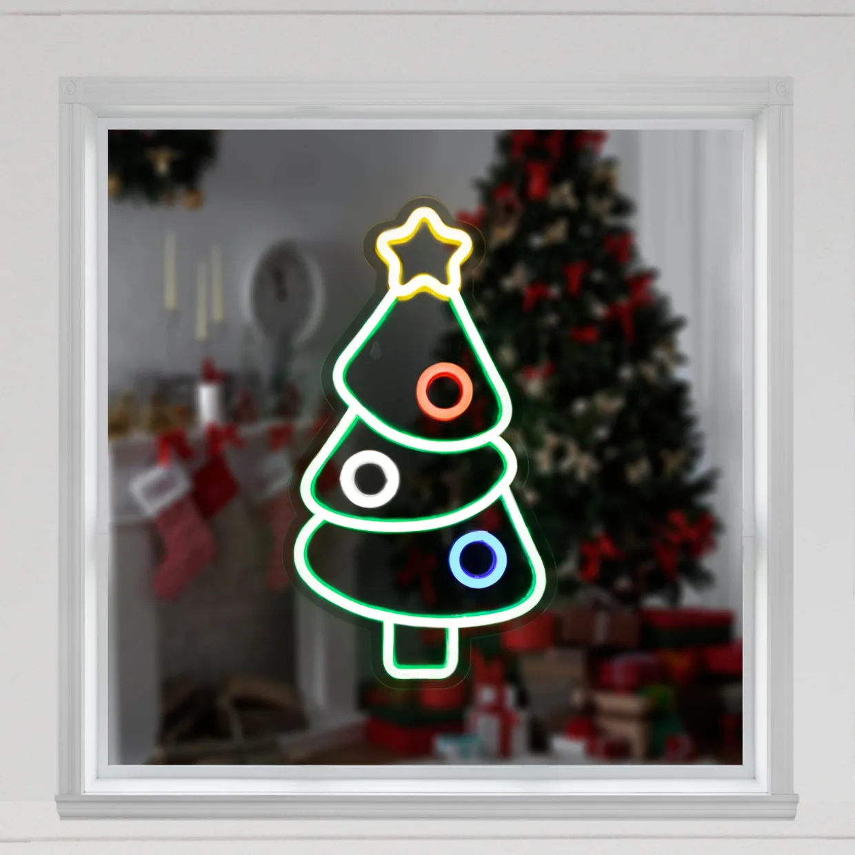 15" LED Lighted Neon Style Christmas Tree Window Silhouette