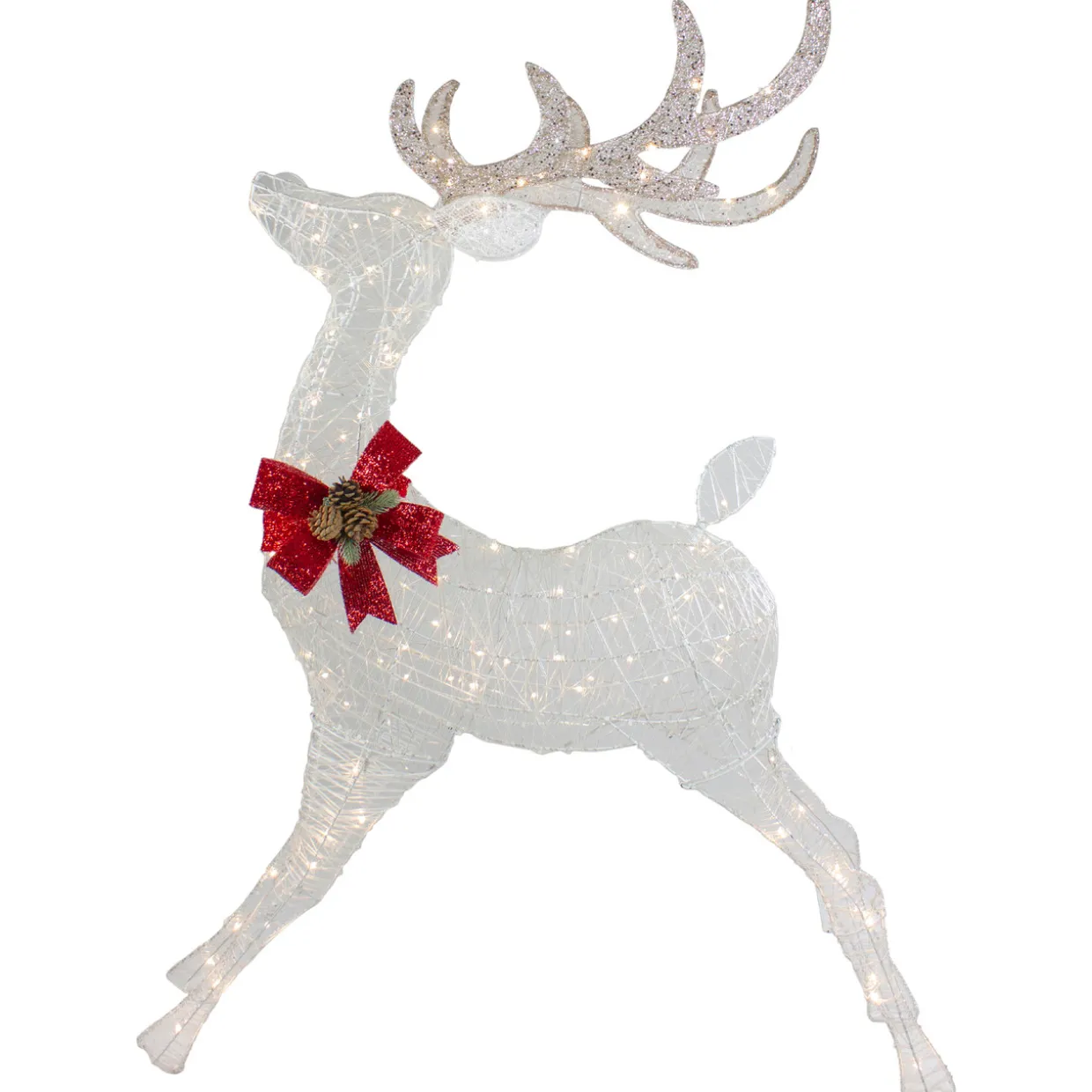 56" LED Lighted Reindeer with Glitter Bow Outdoor Christmas Decoration
