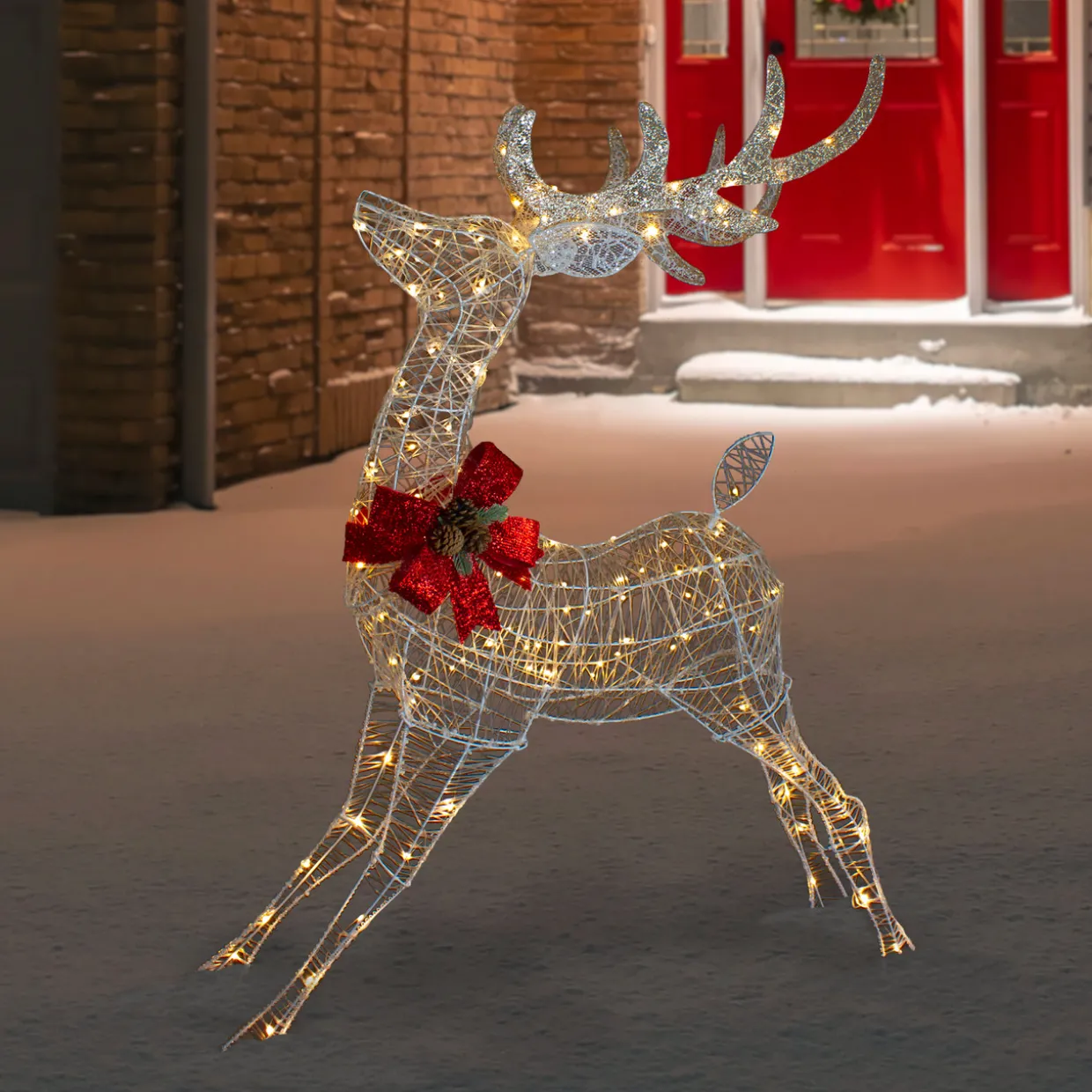56" LED Lighted Reindeer with Glitter Bow Outdoor Christmas Decoration