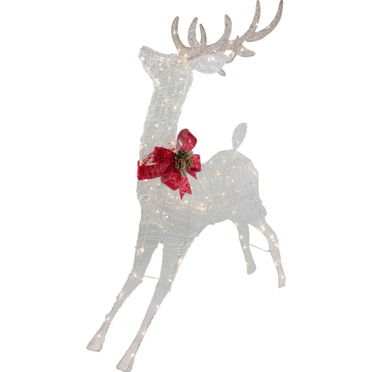 56" LED Lighted Reindeer with Glitter Bow Outdoor Christmas Decoration