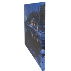 23.75" LED Lighted Rustic Lodge Cabin on the Lake Canvas Wall Art