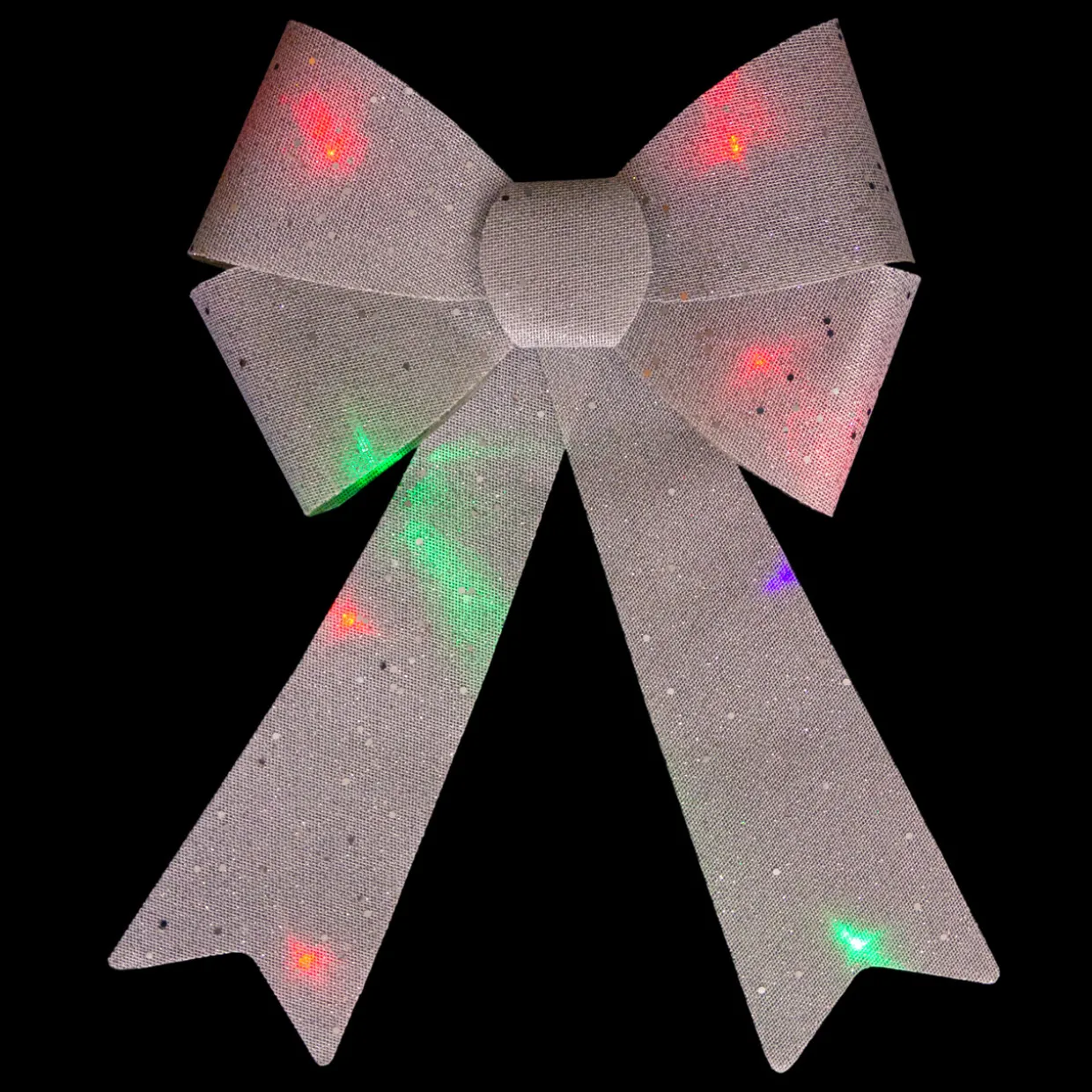 16" LED Lighted Silver Burlap Bow Christmas Decoration with Color Changing Lights