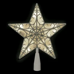 9" LED Lighted Silver Glitter Star Christmas Tree Topper, Warm White Lights