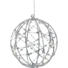 8" LED Lighted Silver Wired Christmas Hanging Ball Decoration - Warm White Lights