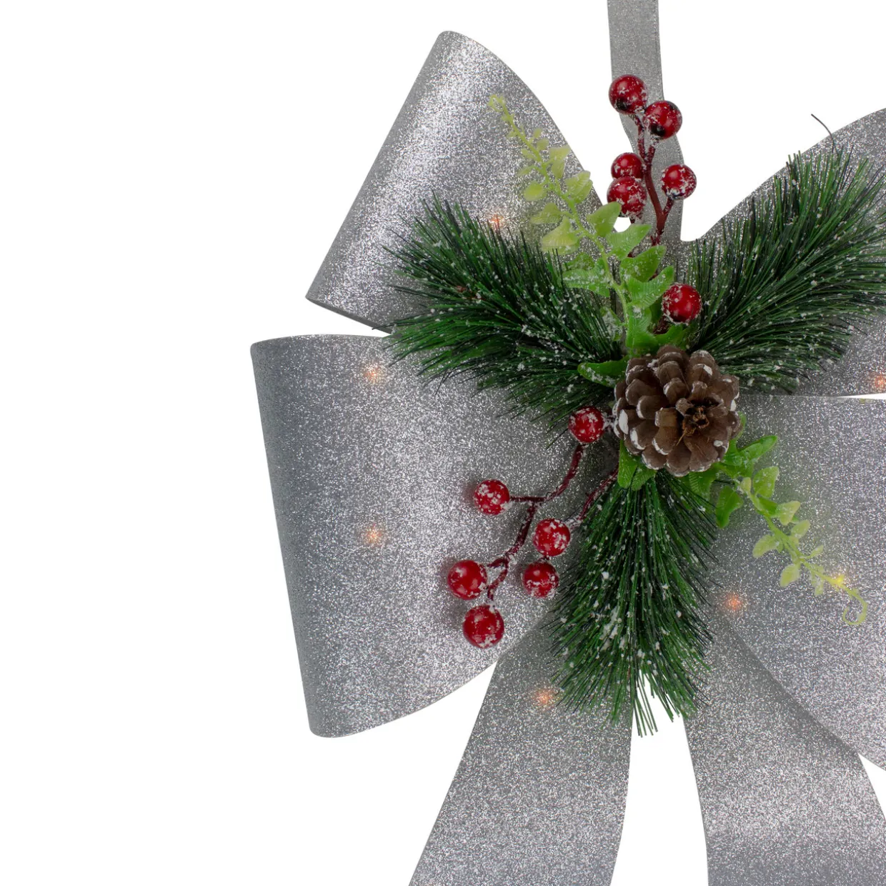 19" LED Lighted Sliver Tinsel Bow Christmas Decoration