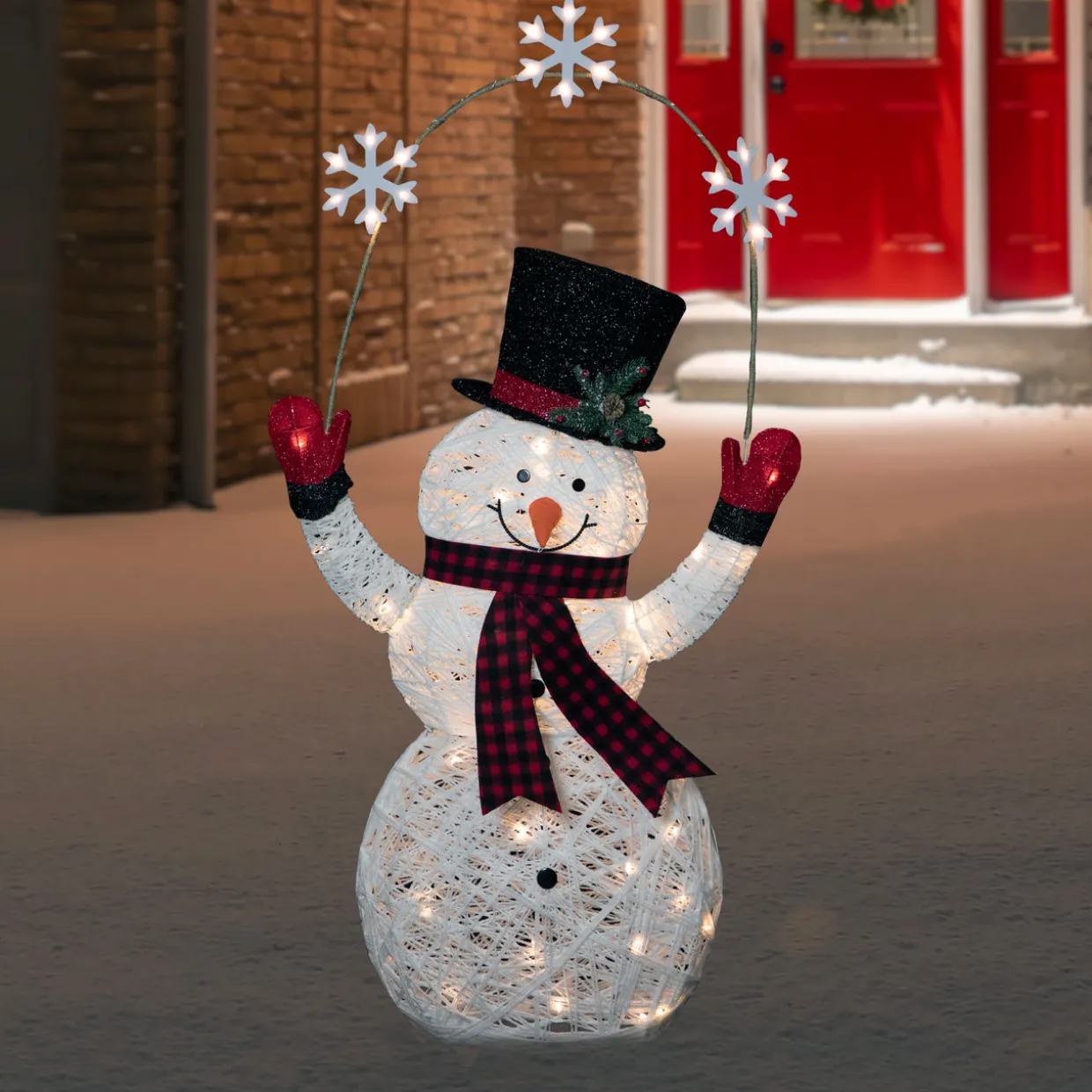 57" LED Lighted Snowman Holding Snowflakes Outdoor Christmas Decoration