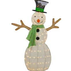 43" LED Lighted Snowman with Top Hat and Green Scarf Outdoor Christmas Decoration