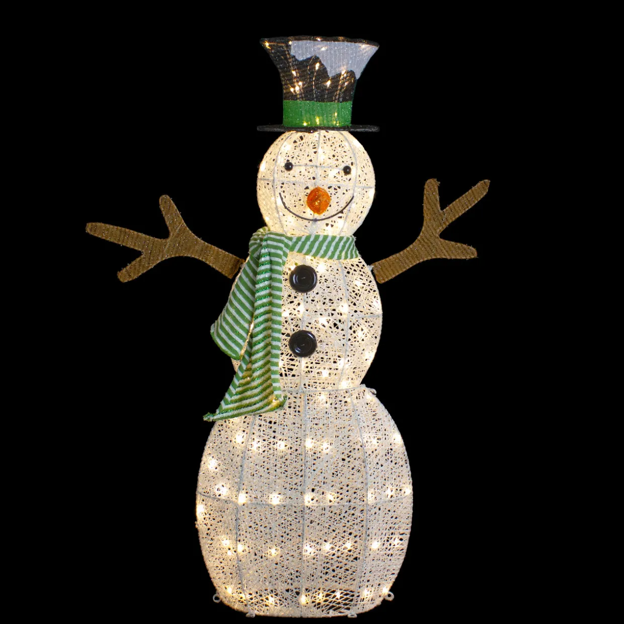 43" LED Lighted Snowman with Top Hat and Green Scarf Outdoor Christmas Decoration