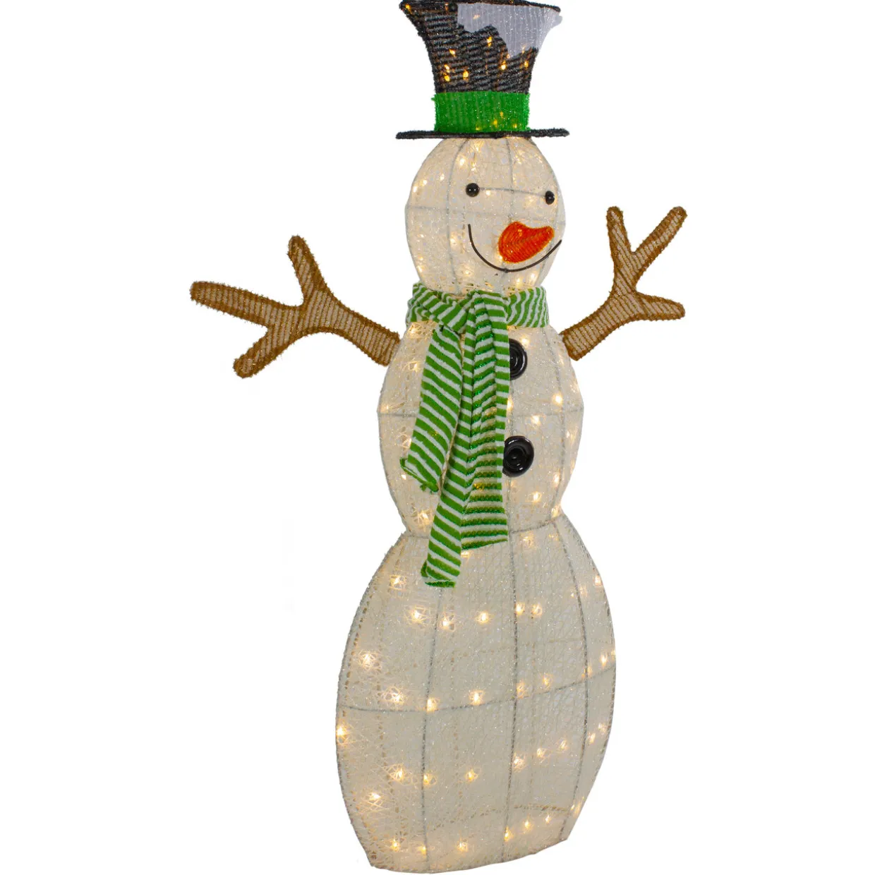 43" LED Lighted Snowman with Top Hat and Green Scarf Outdoor Christmas Decoration