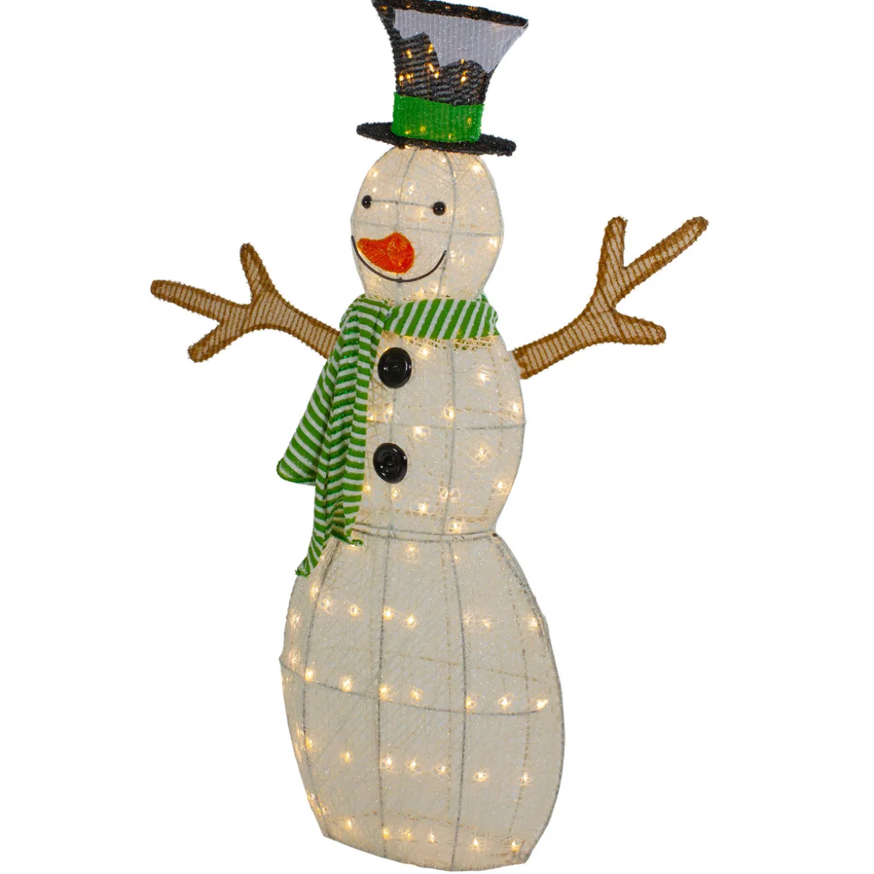 43" LED Lighted Snowman with Top Hat and Green Scarf Outdoor Christmas Decoration