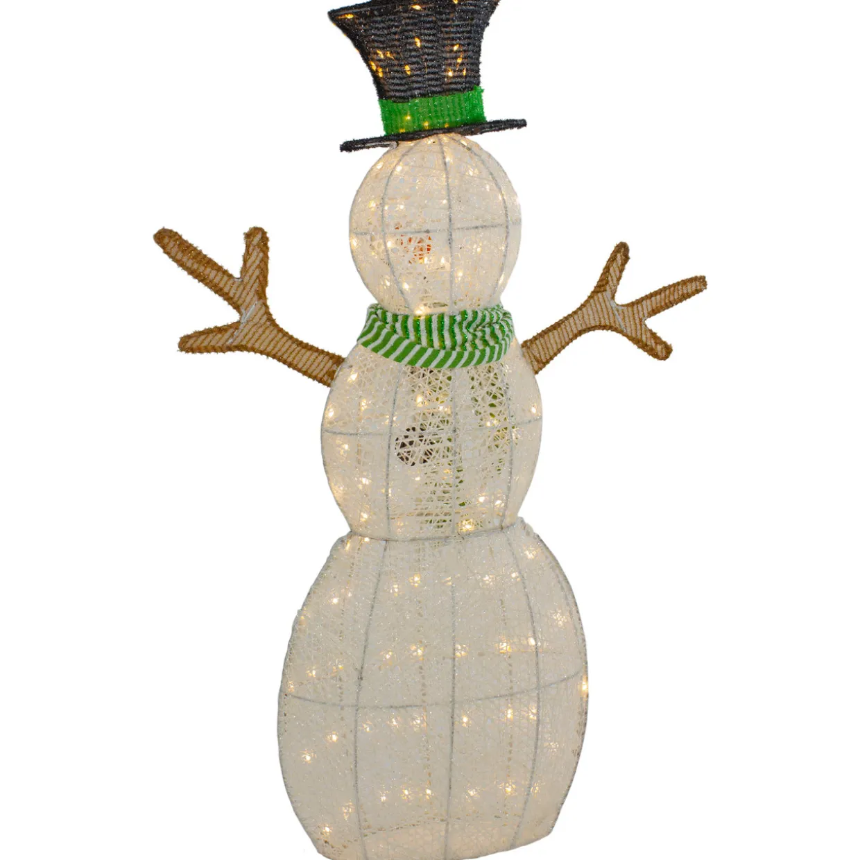 43" LED Lighted Snowman with Top Hat and Green Scarf Outdoor Christmas Decoration