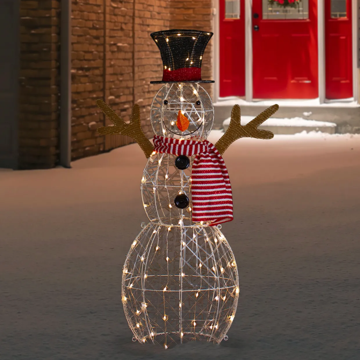 48" LED Lighted Snowman with Top Hat and Red Scarf Outdoor Christmas Decoration