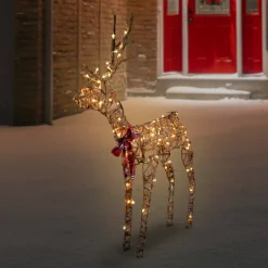 47" LED Lighted Standing Rattan Reindeer Outdoor Christmas Decoration