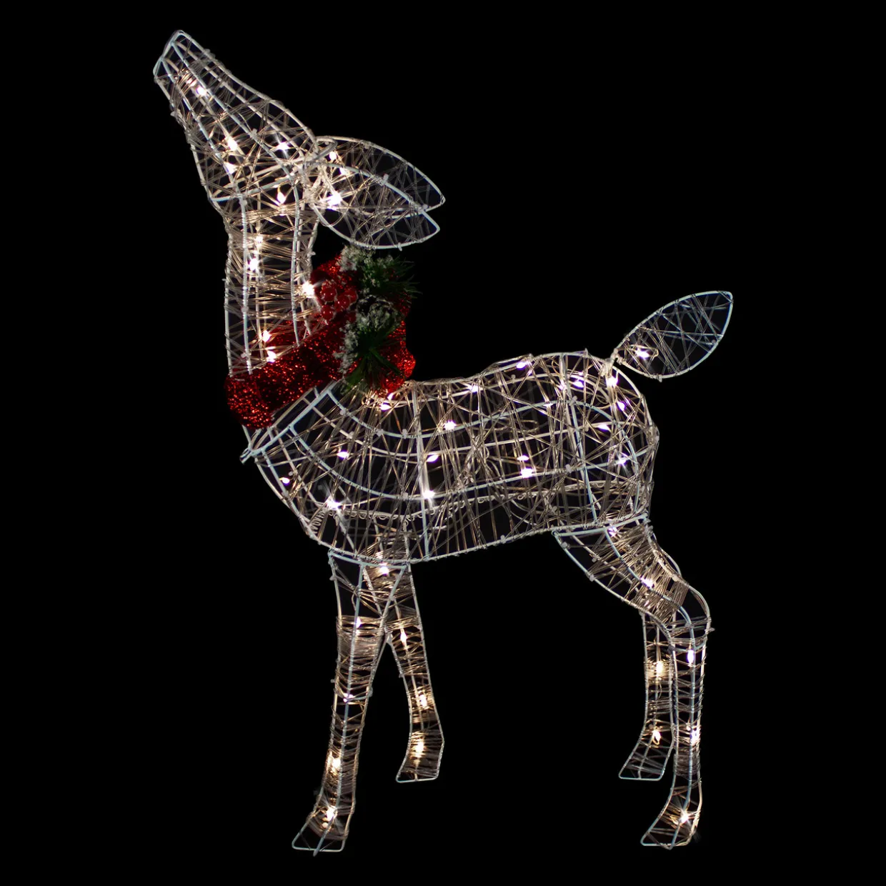 35" LED Lighted Standing Reindeer with Bow Outdoor Christmas Decoration