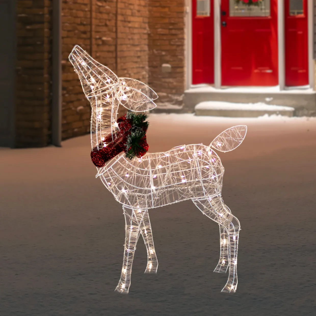 35" LED Lighted Standing Reindeer with Bow Outdoor Christmas Decoration