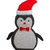 28" LED Lighted Tinsel Penguin in Santa Hat Outdoor Christmas Decoration