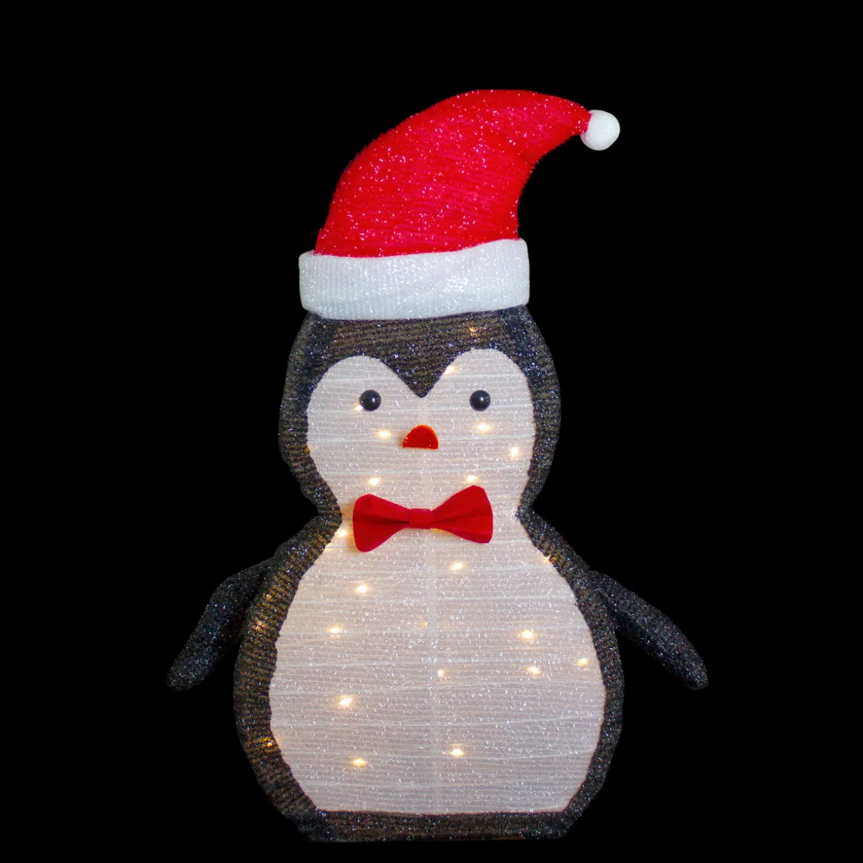 28" LED Lighted Tinsel Penguin in Santa Hat Outdoor Christmas Decoration