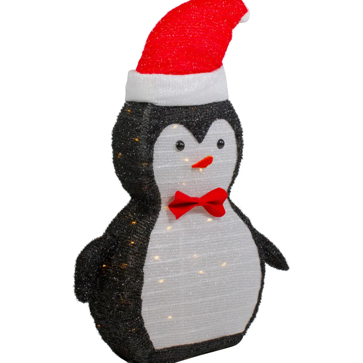 28" LED Lighted Tinsel Penguin in Santa Hat Outdoor Christmas Decoration