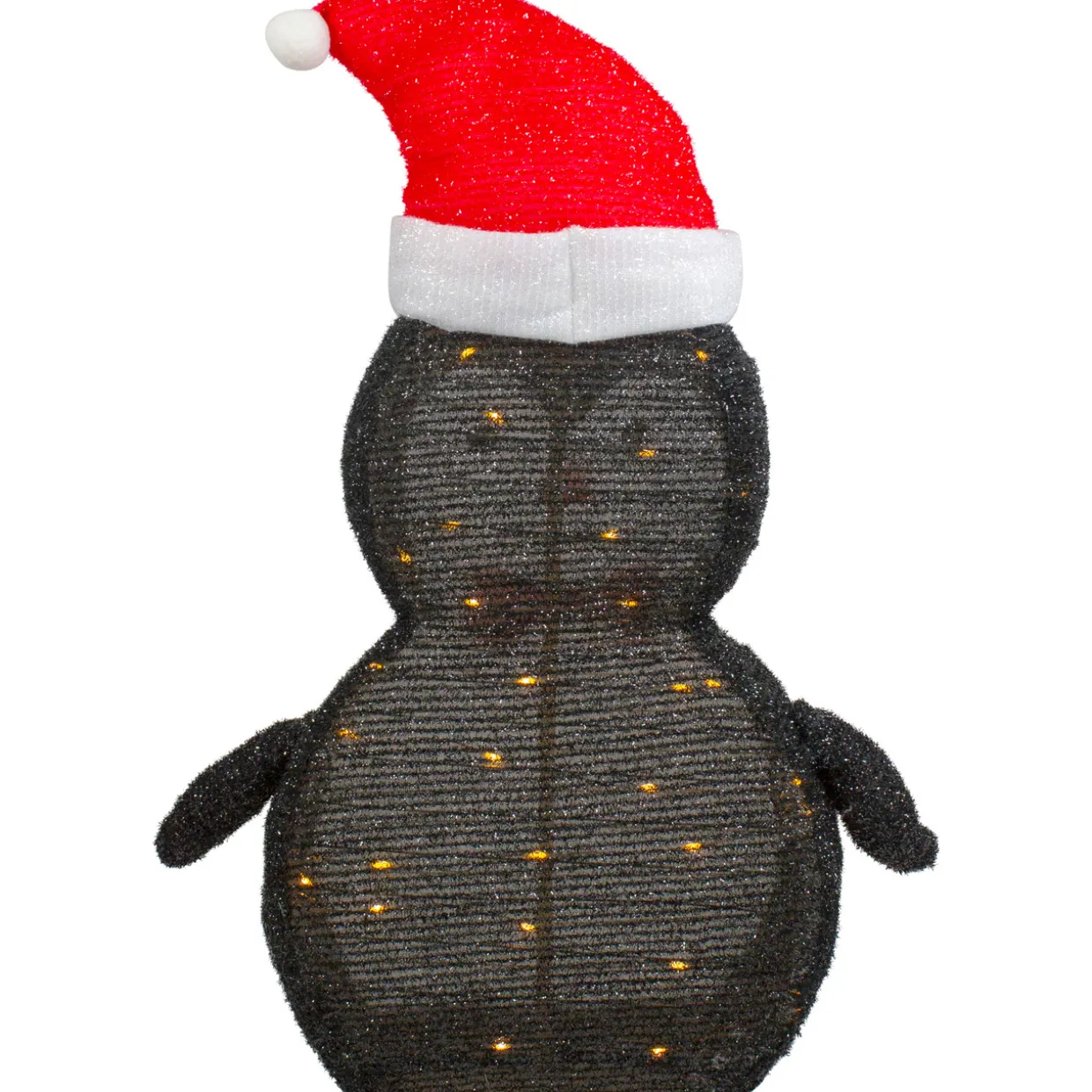 28" LED Lighted Tinsel Penguin in Santa Hat Outdoor Christmas Decoration