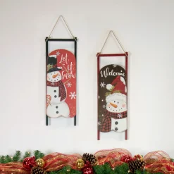 21.75" LED Lighted 'Welcome' Snowman Sled Christmas Wall Sign