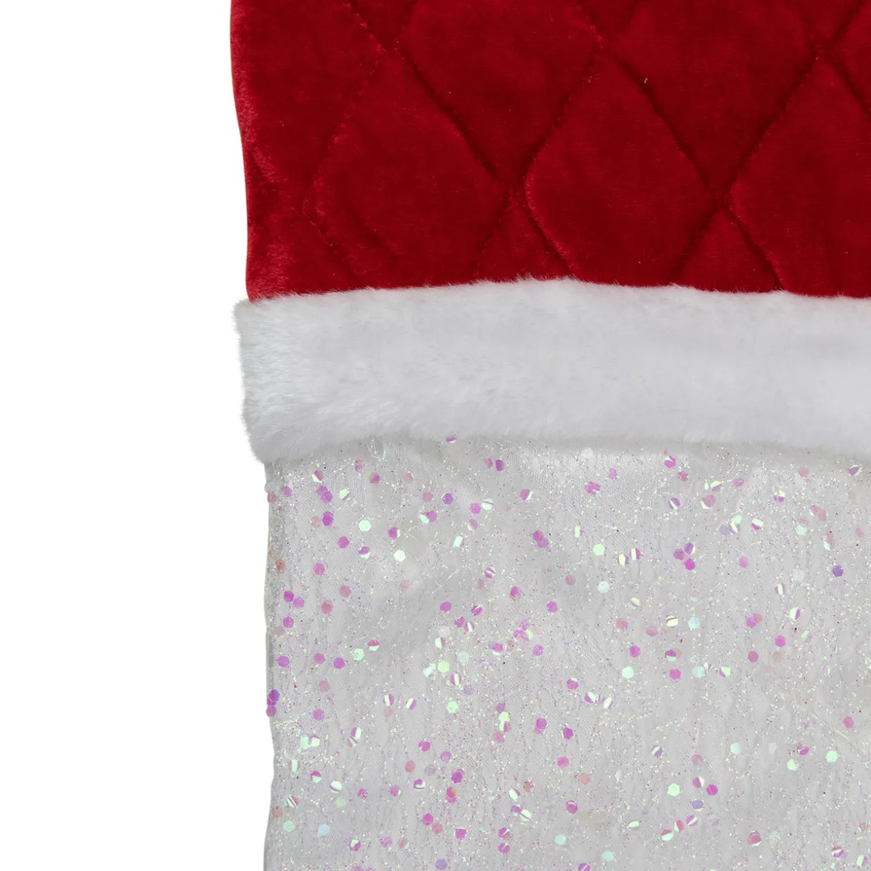 22.25" LED Lighted White Iridescent Glittered Christmas Stocking with Red Cuff