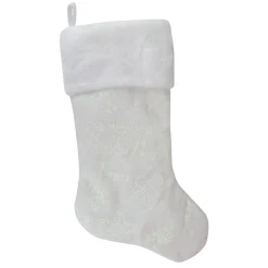 22" LED Lighted White Iridescent Glittered Snowflake Christmas Stocking