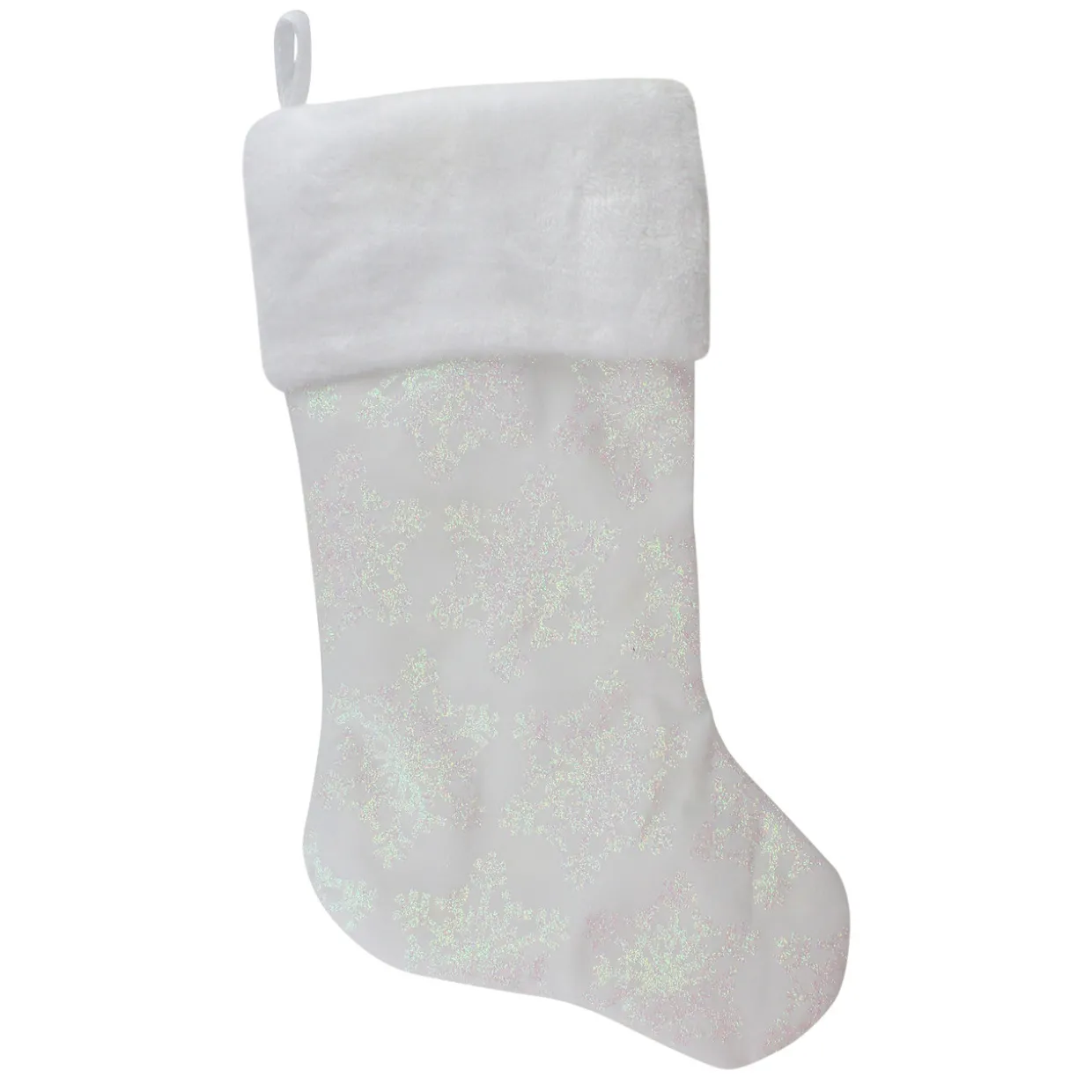 22" LED Lighted White Iridescent Glittered Snowflake Christmas Stocking
