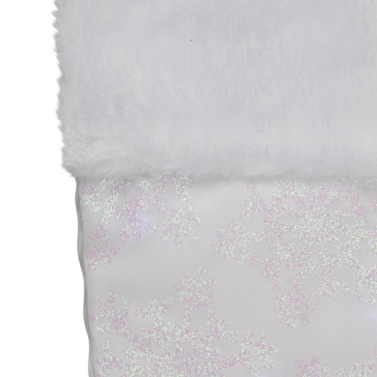22" LED Lighted White Iridescent Glittered Snowflake Christmas Stocking