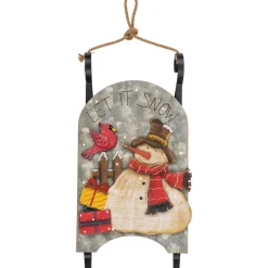 17" LED Lighted Wooden Sled with Snowman and Cardinal Christmas Decoration
