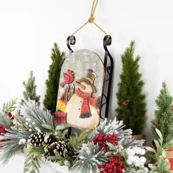 17" LED Lighted Wooden Sled with Snowman and Cardinal Christmas Decoration