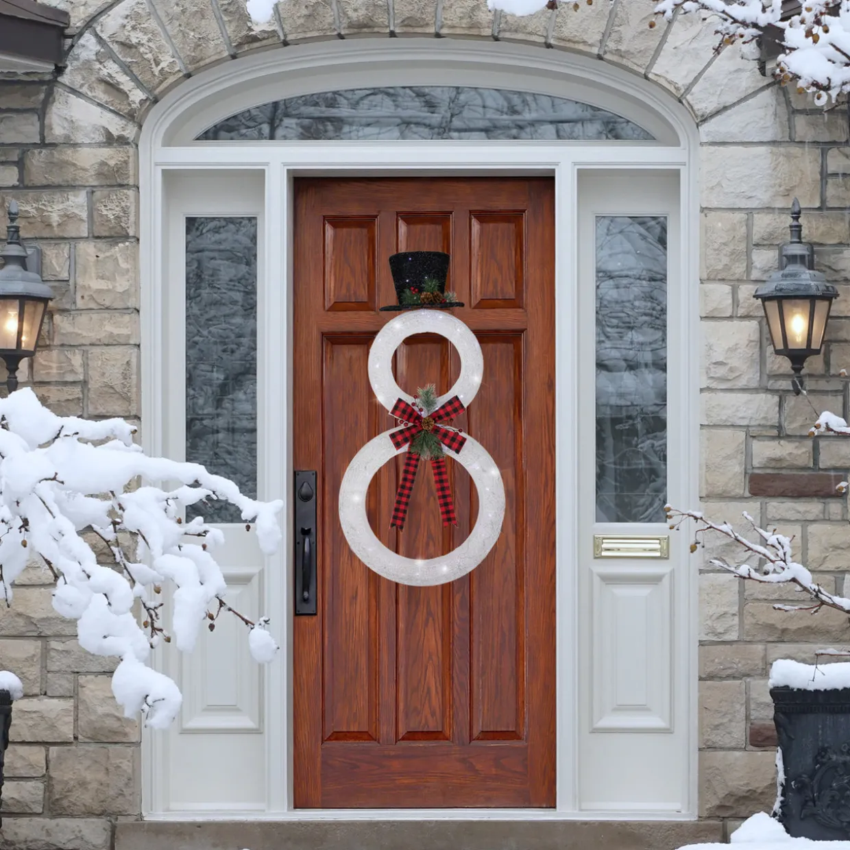 48" LED Lighted Wreath Snowman Outdoor Christmas Decoration