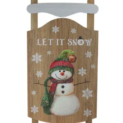 24” Let It Snow Wooden Sled Snowman and Snowflakes Wall Sign