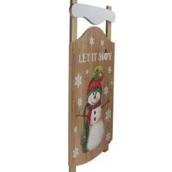 24” Let It Snow Wooden Sled Snowman and Snowflakes Wall Sign