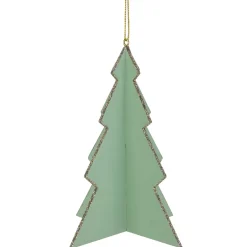 5.25" Light Green 3D Tree With Silver Glitter Wooden Christmas Ornament