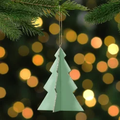 5.25" Light Green 3D Tree With Silver Glitter Wooden Christmas Ornament