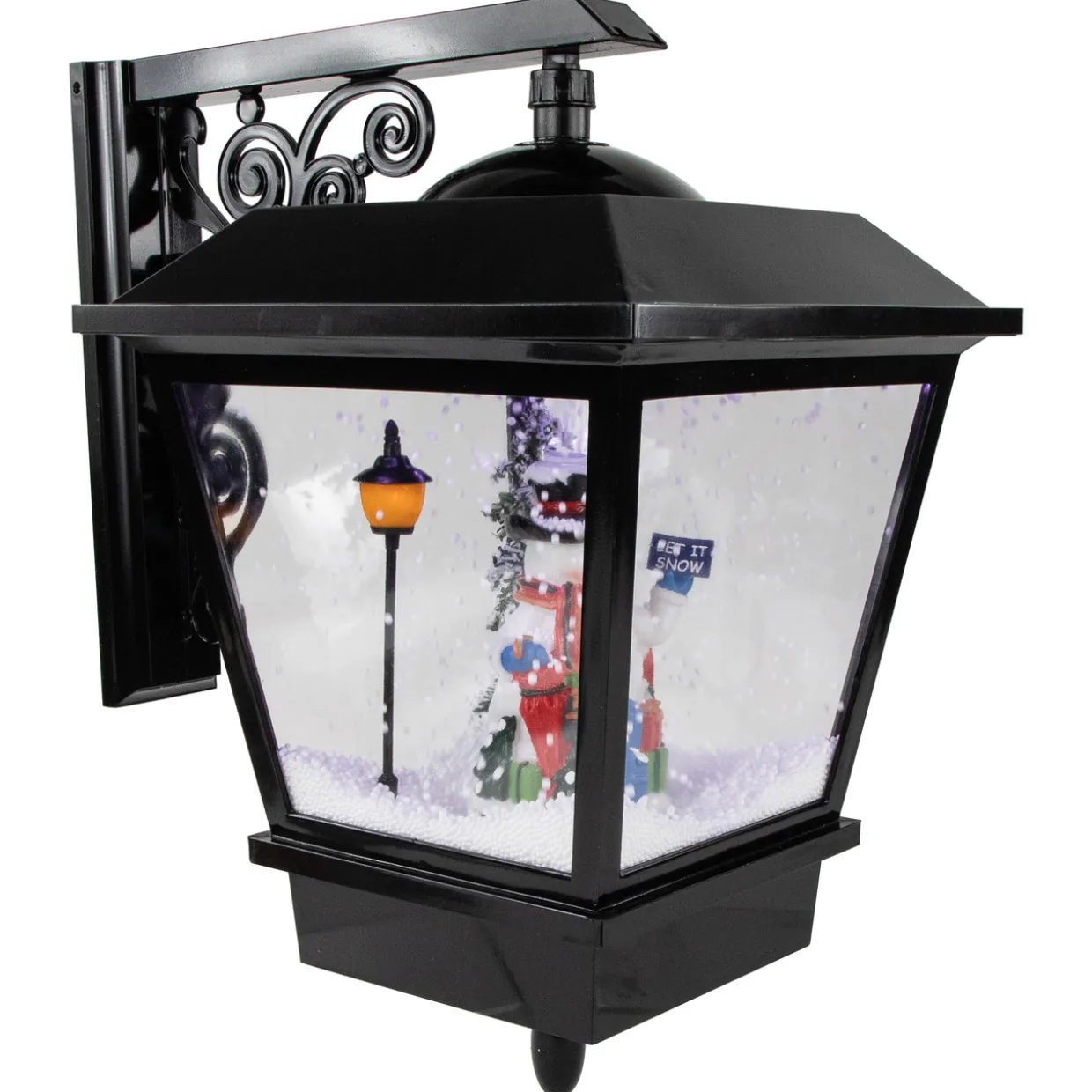 17.75" Lighted and Musical Wall Mounted Snowing Christmas Street Lamp