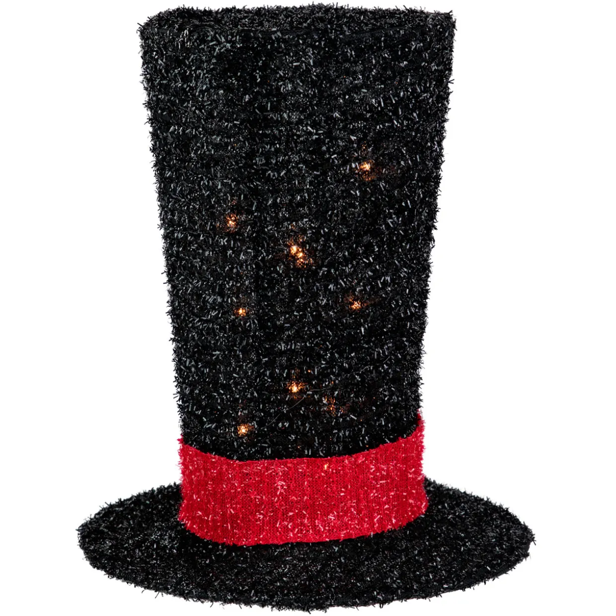 9.25" Lighted Black Tinsel Top Hat Christmas Tree Topper, Clear Lights