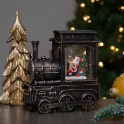 6.75" Lighted Black Train Christmas Snow Globe with Santa