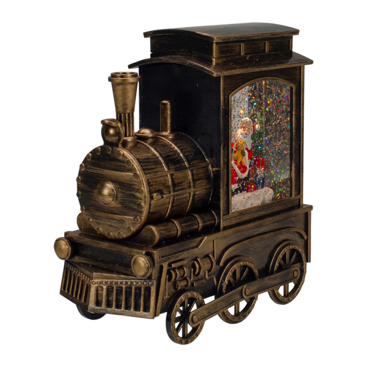 6.75" Lighted Black Train Christmas Snow Globe with Santa